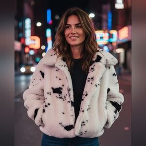 #059 Juicy Couture Black and White Faux Fur Coat